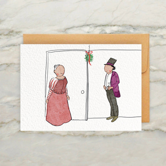 Edwardian People Under Mistletoe 4x5" ChristmasGreeting Card