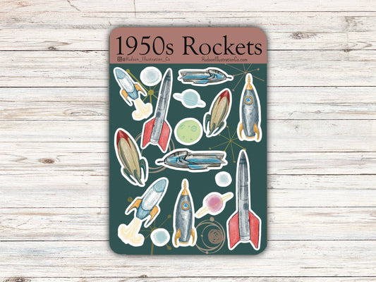 1950s Vintage Sci-Fi Space Rockets Sticker Sheet