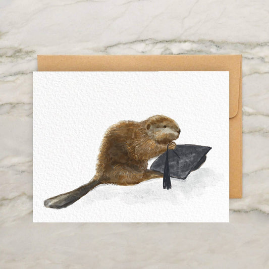 Cute Beaver Graduation with Cap 4x5" Greeting Card